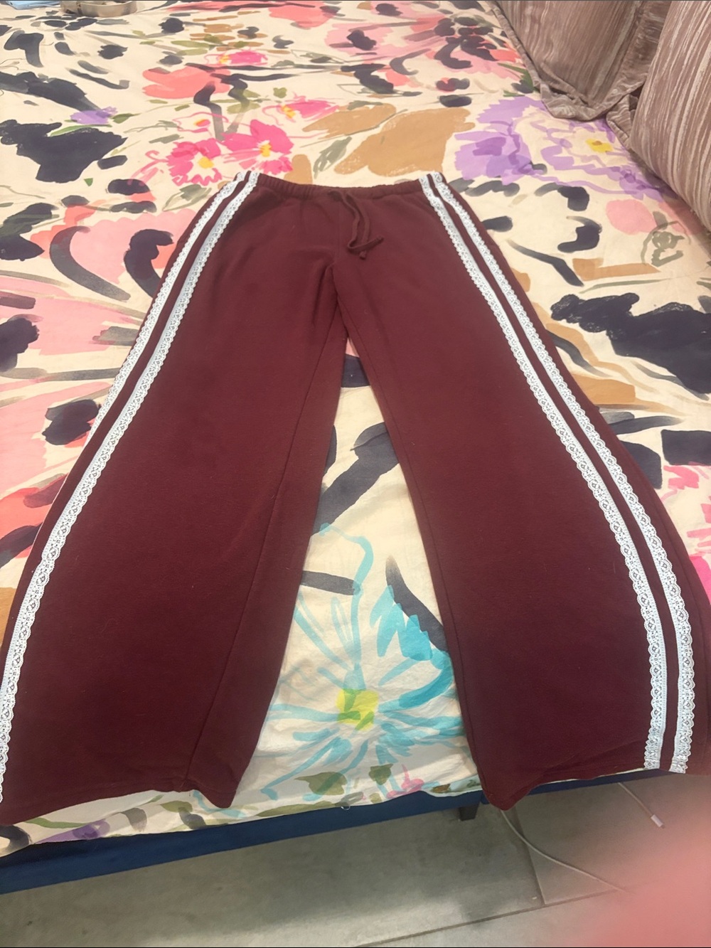 Zoe + Liv Maroon Sweatpants with White Side Trim